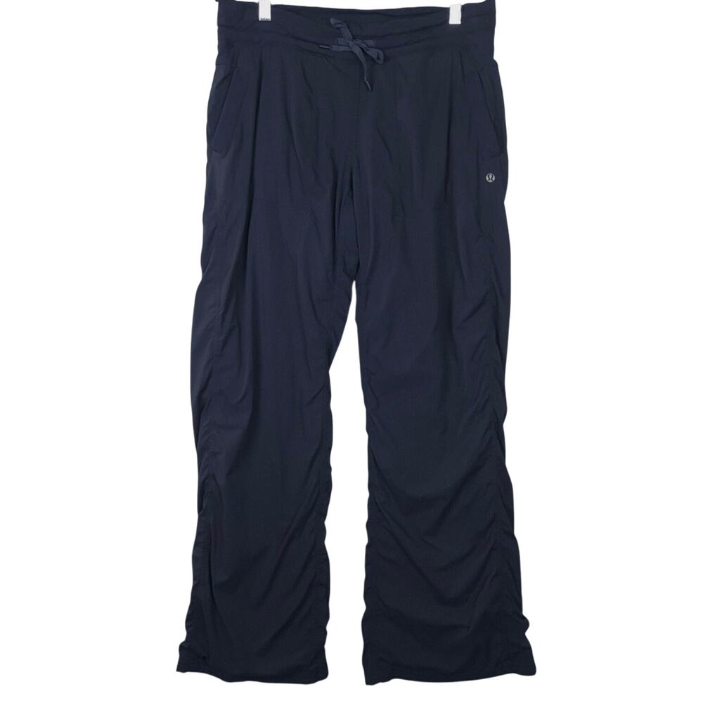 Lululemon Womens 6 Navy Lined DANCE STUDIO PANTS 32 Inseam Drawstring Ruched